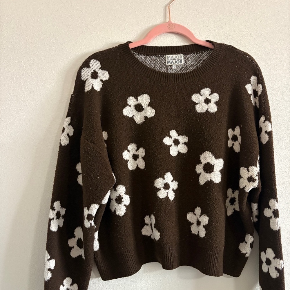 Major Label Group Vintage 90s Brown & White Floral Cropped Sweater Size XL